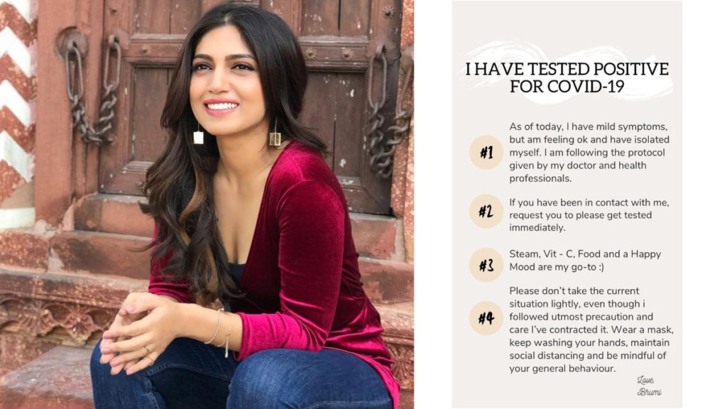 As Bhumi tested positive get to know by her Instagram stories.
