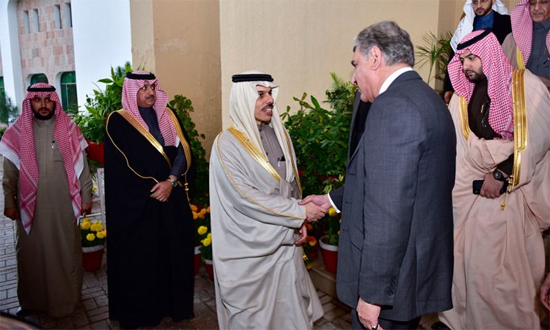 Shah Mahmood Qureshi and Prince Faisal Bin Farhan Al Saud meeting.