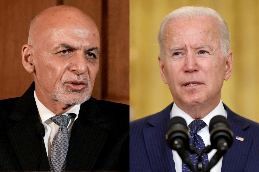 Joe Biden and Ashraf Ghani last call before fall of Afghanistan.