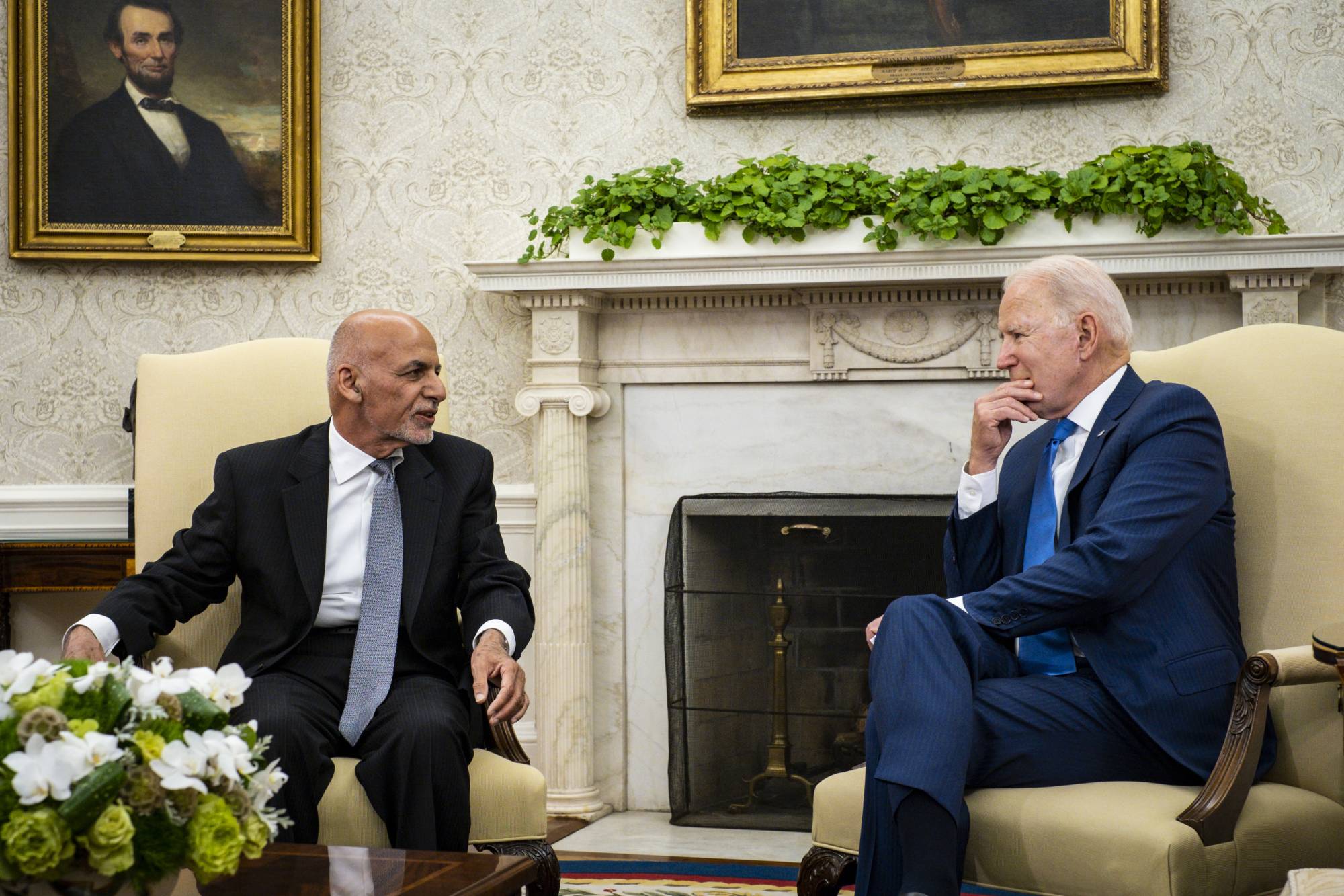 Joe Biden and Ashraf Ghani last call before fall of Afghanistan.