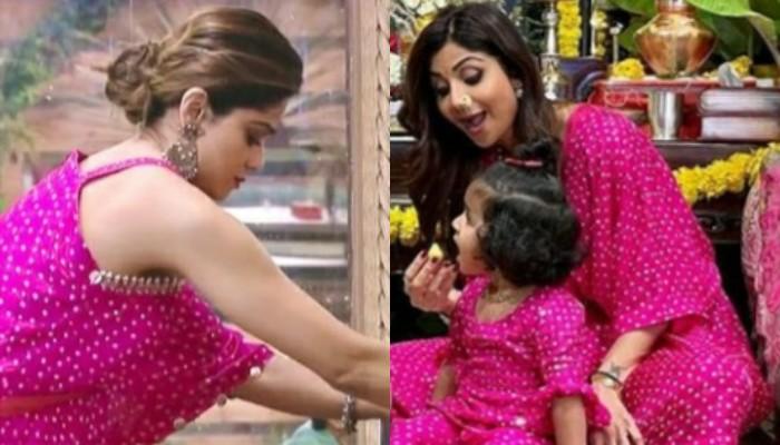 shamity shetty in pink sari like her sister shilpa shetty.