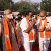 CM Bhupendra Patel and CR Patil join the BJP roadshow from Gandhinagar Corporation .