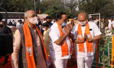 CM Bhupendra Patel and CR Patil join the BJP roadshow from Gandhinagar Corporation .
