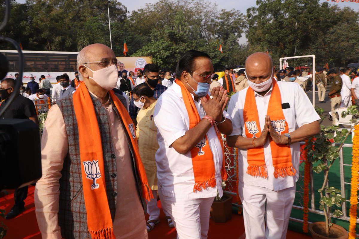 CM Bhupendra Patel and CR Patil join the BJP roadshow from Gandhinagar Corporation .