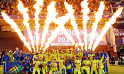 CSK's Dhoni Celebrates The IPL 2021 Victory