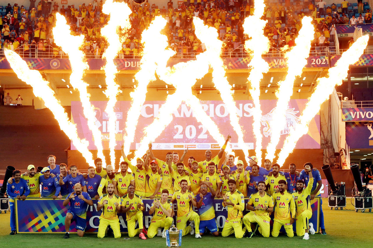 CSK's Dhoni Celebrates The IPL 2021 Victory