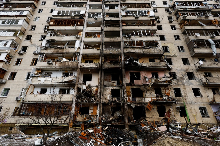 A missile hits a high-rise residential building in Kyiv