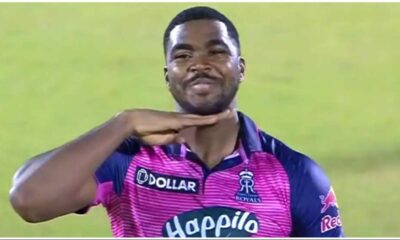 obed mccoy celebration style after taking wicket