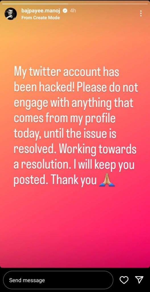 Instagram story shared by Manoj Bajpayee