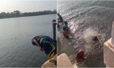 Aunty diving in sari shows that age is just a number
