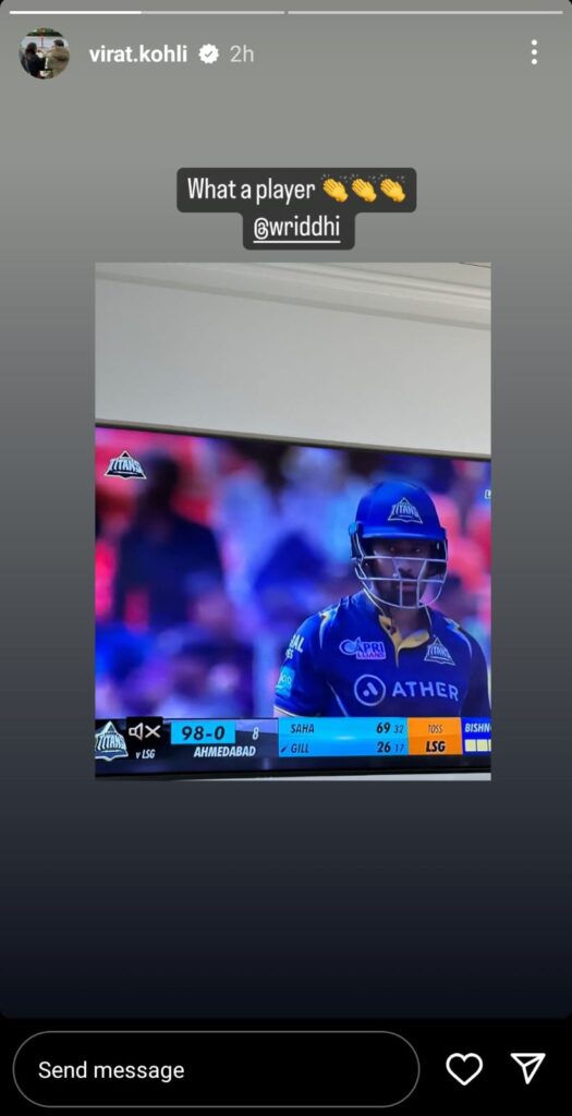 Instagram story shared by Virat Kohli