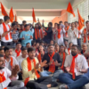 Members of the ABVP protested at Gujarat University, expressing their displeasure with the recently introduced GCAS.