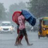 A car fell into a hole on Sunday after heavy precipitation caused part of a road in Gujarat's Gandhinagar to cave in.