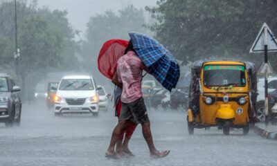 A car fell into a hole on Sunday after heavy precipitation caused part of a road in Gujarat's Gandhinagar to cave in.
