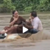Gujarat Floods: During rains in areas of Gujarat, a couple found themselves stuck on the top of their submerged automobile