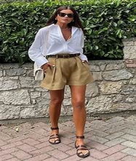 Oversized cotton shirt and cotton blend shorts is perfect casual look for summer outing.